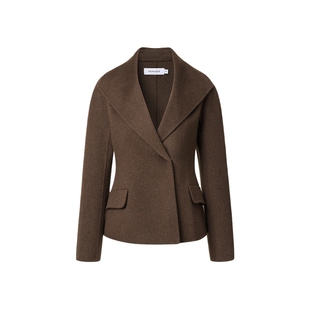 VGRASS维格娜丝时髦雅丹风绵羊毛外套冬新款短款双面呢大衣女