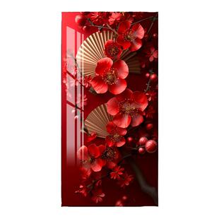 红色喜庆中国风入户玄关装饰画走廊过道挂画竖版酒店楼梯拐角壁画