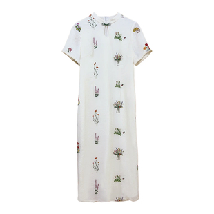 花信【自制款】高级感刺绣小花人棉舒适大码胖mm新中式旗袍连衣裙