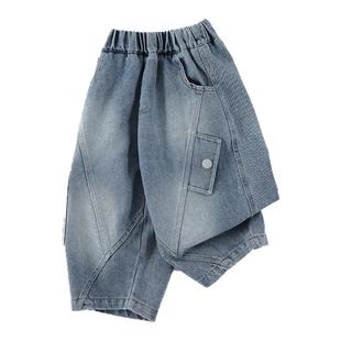 儿童牛仔裤春2026新款中小男女童长裤百搭拼接工装宝宝裤子C-K329