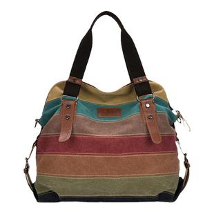 2023新款满江红帆布手提女包韩版拼接包休闲斜挎单肩包大容量背包