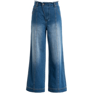 COMME MOI吕燕设计师早春女士高腰显瘦阔腿拉链牛仔裤