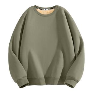 回力羊羔绒卫衣男冬季加绒加厚保暖宽松内衬男款绿色圆领打底衫Y