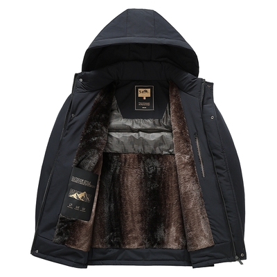 皮尔卡丹男士加绒加厚棉袄外套