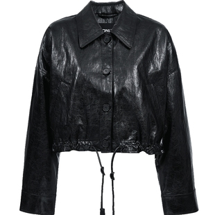 ONLY2025冬季新款帅气酷感抽绳下摆落肩宽松长袖PU短款夹克外套女