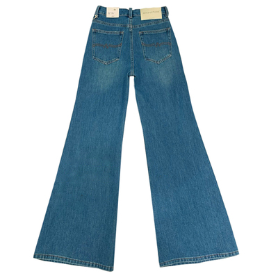 春秋四面弹不贴腿微喇直筒牛仔裤