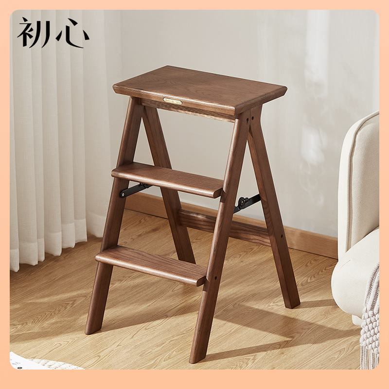?穿鞋凳家用梯凳折叠三步爬梯子加厚实木换鞋登高两用台阶梯凳