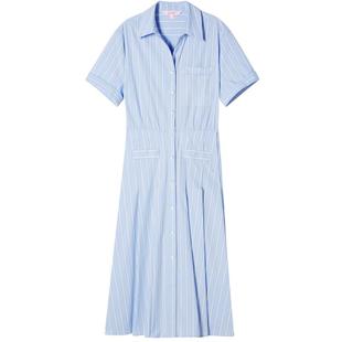 SALT.P可颜2024夏翻领收腰蓝白撞色条纹衬衫裙连衣裙