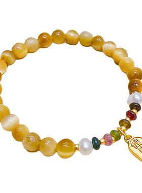 旗袍金虎石天然淡水珍珠手链小众