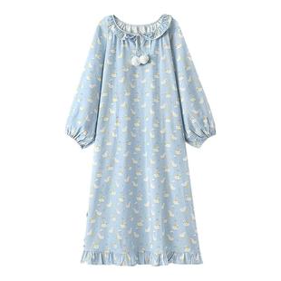 新款睡裙女春秋季纯棉长袖可爱全棉磨毛绒布秋冬长款睡衣裙家居服