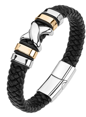 欧美风钛钢刻字皮手链定制礼物