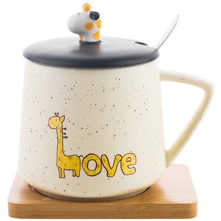 可爱咖啡马克杯带盖勺个性潮流创意陶瓷杯子女家用水杯情侣早餐杯