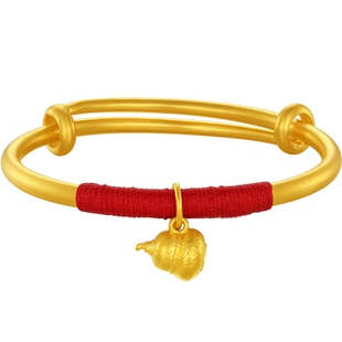 潮宏基小胖葫足金手镯古法黄金镯子奶葫芦童镯宝宝满月周岁礼计价