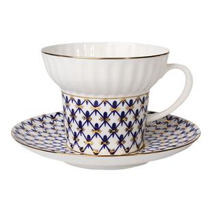 Lomonosov 俄皇瓷白钴蓝系列俄罗斯宫廷风描金骨瓷家用茶杯茶壶