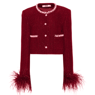 DPLAY【黑标】2025年冬季新款气质红色小香风外套新年粗花呢上衣