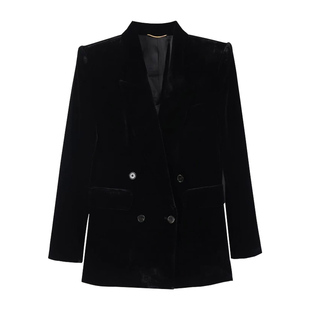 奚梦瑶同款轻奢黑色丝绒西装外套女双排扣气质御姐高级感时尚套装
