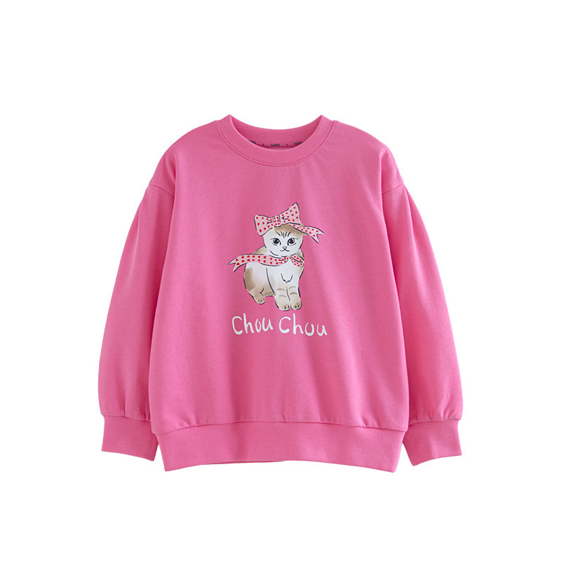 ILOVEJ女童蝴蝶结猫咪粉色卫衣