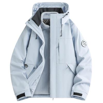 稻草人蓝色冲锋衣女2025新款三合一可拆卸登山服男加绒加厚防风男