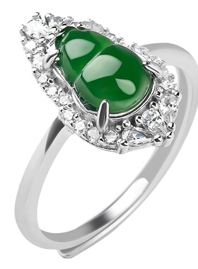 925天然翡翠阳绿葫芦玉石女戒指