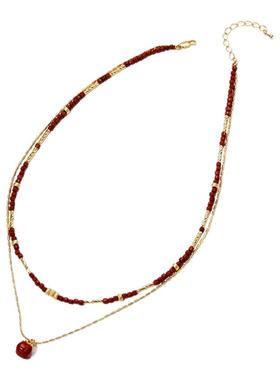 CAROMAY赤金叠影项链气质百搭红色新年喜庆锁骨链设计感叠戴颈链