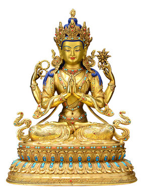 全鎏金四臂观音铜像摆件