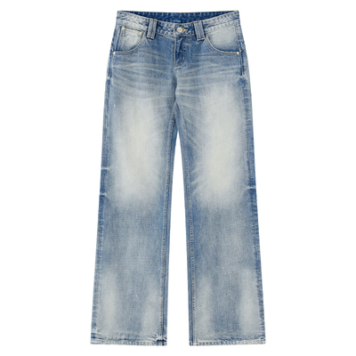 雾感猫须低腰直筒微喇叭牛仔裤