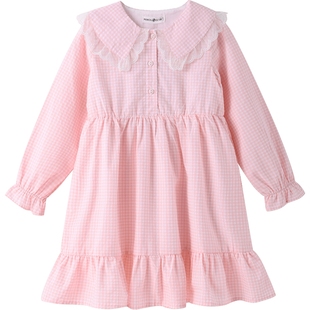 铅笔俱乐部童装2025春秋新款女童连衣裙儿童格子裙大童小清新裙子