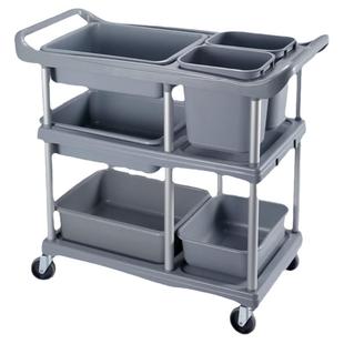 酒店餐车三层静音推车收纳挂桶收碗车带垃圾桶多功能塑料餐厅饭店