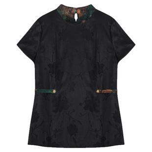 萧娘【春望】提花弹力缎上衣新中式立领短袖国风女上衣5031