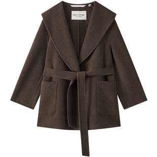 Marc O'Polo/MOP2025冬季新款大翻领腰带插肩袖羊毛双面大衣女士
