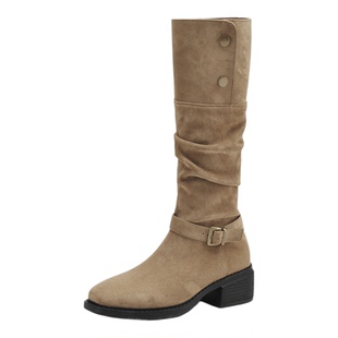 星期六复古绒面瘦瘦靴女靴2025秋冬新款西部骑士靴棕色靴子长筒靴