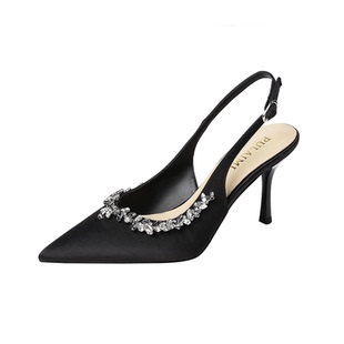 伴娘高跟鞋细跟包头凉鞋女大码尖头水钻法式单鞋绝美裸色2025夏季