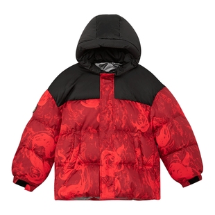 左西童装男童红色羽绒服冬季加厚拜年服2025新款儿童连帽新年外套