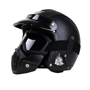 3C复古太子巡航摩托车头盔机车踏板仿赛男女通用四季3/4皮盔