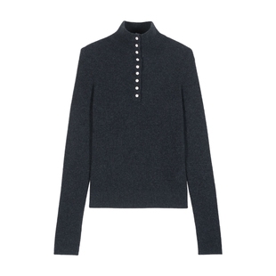 【明星同款】bash春季排扣设计高领纯羊毛针织衫女士上衣1H23ELEA