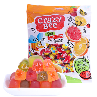 俄罗斯乌克兰进口小蜜蜂水果味果汁夹心软糖果喜糖零食年货500克