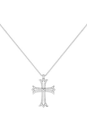 潮港福18K白金镂空十字架项链潮