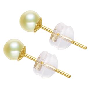 海蒂珠宝 点漾2.5-3mm浅金色Akoya海水珍珠耳钉18K金迷你小耳钉女