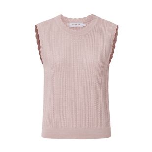 VGRASS春季新款粉色时髦羊毛真丝背心马甲女春新款遮肉显瘦针织衫