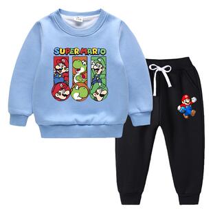 Super mario超级马里奥2026秋冬季儿童卫衣套装洋气新款中大童加