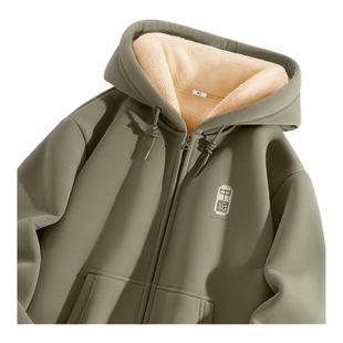 回力外套2025新款开衫保暖羊羔绒连帽加绒加厚冬季棕榈绿卫衣男Y