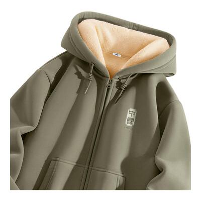 回力外套2025新款开衫保暖羊羔绒连帽加绒加厚冬季棕榈绿卫衣男Y