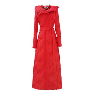 亮面羽绒服女款2024新款冬季长款过膝红色轻薄加厚收腰气质女装