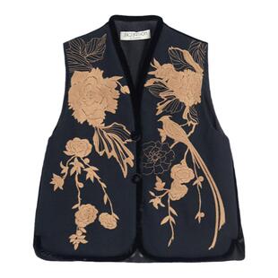 EXCEPTION例外女装春秋款复古羊毛丝绒绣花马甲背心外套