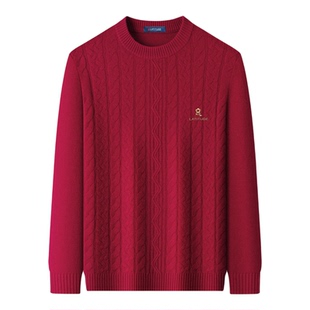 暖意新年红X梦特娇羊毛衫红色本命年打底毛衣男士秋冬羊绒针织衫Z