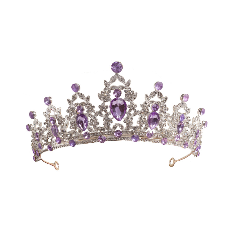 皇冠頭飾兒童生日公主紫色女童發(fā)箍演出走秀王冠女孩水晶韓版發(fā)飾