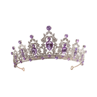 皇冠头饰儿童生日公主紫色女童发箍演出走秀王冠女孩水晶韩版发饰