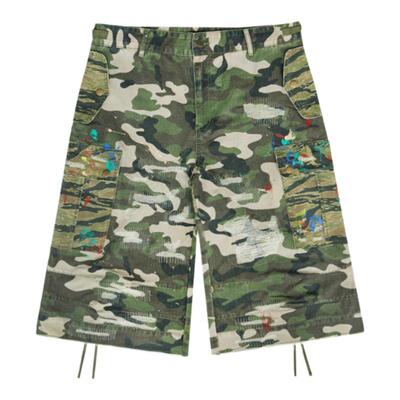 Brokenonyx 拼接山地迷彩军布boro七分裤宽松乱线补丁廓形破洞裤