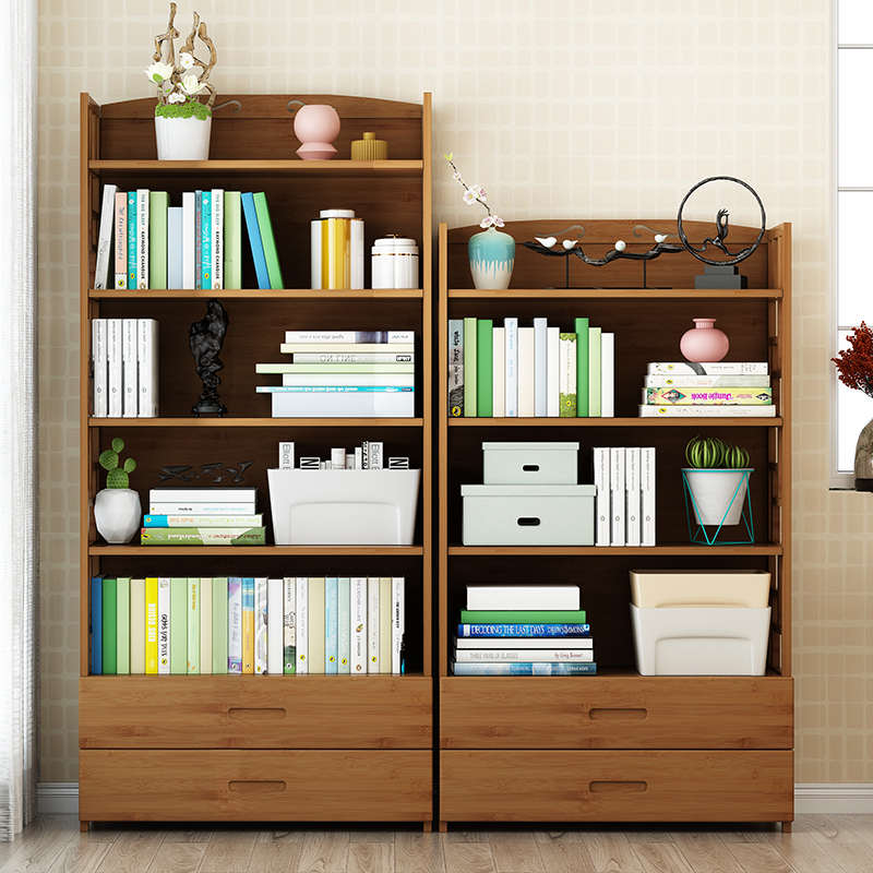 楠竹书架落地置物架学生儿童简约现代实木收纳简易复古书柜经济型