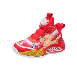 官网C&K本命年男童鞋子红色冬季2025新款儿童运动篮球鞋加绒防滑